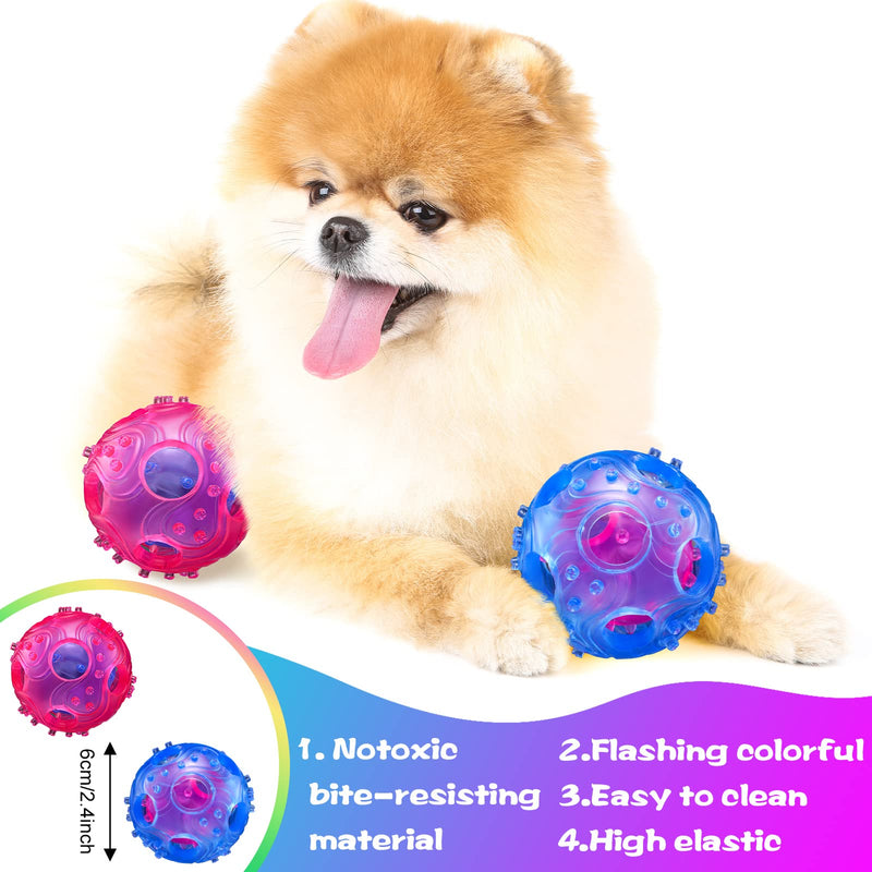 2 Pieces Spiny Light Up Ball Dog Toy LED Glowing Pet Spiky Ball Flashing Elastic Ball Pet Color Molar Ball Interactive Food Treat Dispensing Dog Toys for Pet Cats Dogs Chewing Teeth Cleaning, 2.4 Inch - PawsPlanet Australia