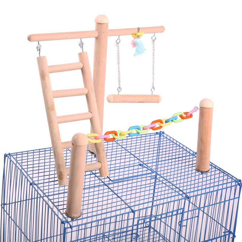 [Australia] - Bird Cage Stand Play Gym, Green Cheek Conure Perch Playground, Wood Parrot Climbing Ladder Chewing Chain Swing for Lovebirds Budgies Finches Parakeets, Activity Center,Birdcage Training Accessories 