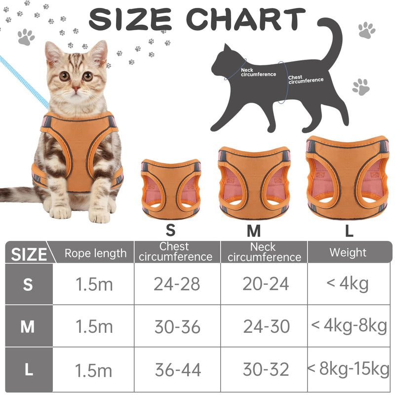 FIHODONE Cat harness with cat leash, cat collar, cat harness with leash, escape-proof, cat harness, adjustable, cat leash with harness for cats, orange with reflective strips (M, orange) M - PawsPlanet Australia
