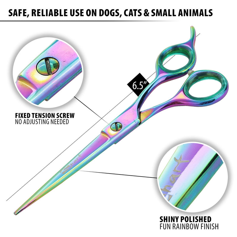 [Australia] - Sharf Professional 6.5" Rainbow Pet Grooming Scissors: Sharp 440c Japanese Clipping Shears for Dogs, Cats & Small Animals| Rainbow Series Hair Cutting/Clipping Scissors w/Easy Grip Handles 