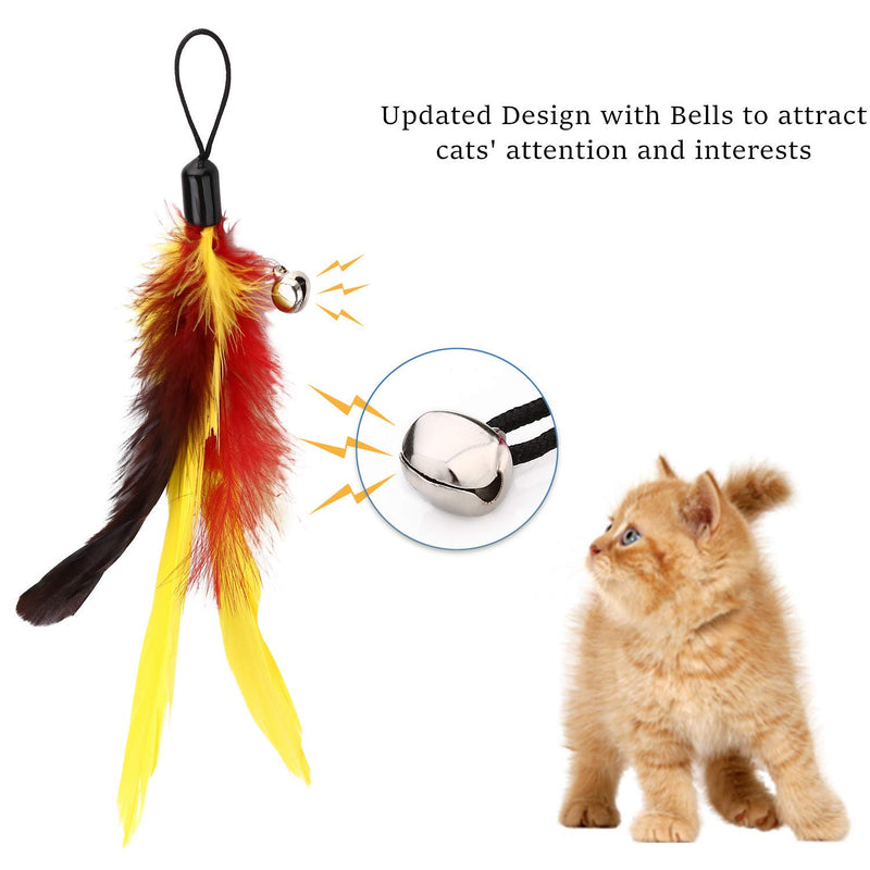 PETTOM Cat Toys Interactive Cat Feather Wand, Kitten Toys 2pcs Retractable Cat Wand Toy & 8pcs Natural Feather Teaser Replacements with Bell, Telescopic for Indoor Kitty Old Cat Exercise - PawsPlanet Australia