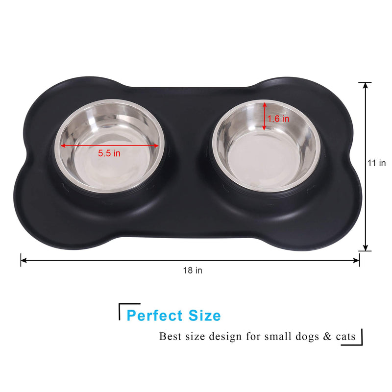 Dog Cat Bowls Stainless Steel Double Dog Food and Water Bowls with No-Spill No-Skid Silicone Mat, Pet Feeder Bowls Small Puppy Bowl for Small Dogs Cats Black - PawsPlanet Australia