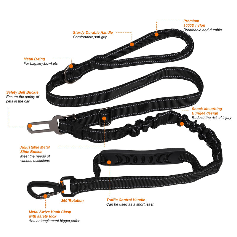 Dog Leash 2-in-1 Dog Seat Belt for Car with Universal Plug Adjustable Training Leash Dog Belt for Puppies Small Medium Large Dogs Black - PawsPlanet Australia