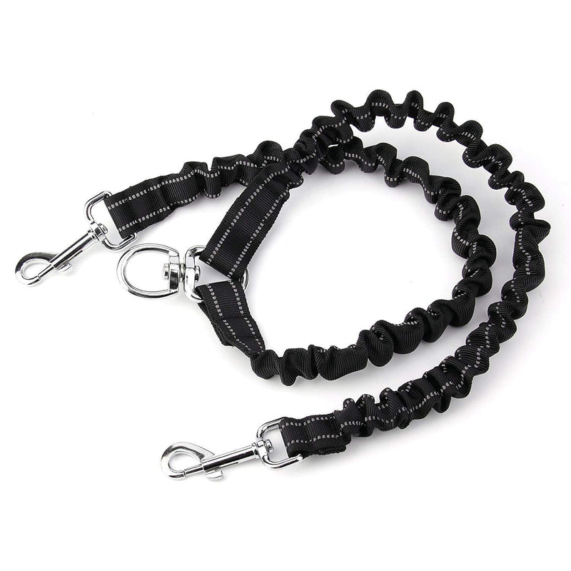 Pet Dog Double Leashes - No Tangle Dog Leash Coupler, Comfortable Shock Absorbing Reflective Bungee Lead for Nighttime Safety, Dual Dog Training Leash for Small, Medium & Large Dogs (Black) - PawsPlanet Australia