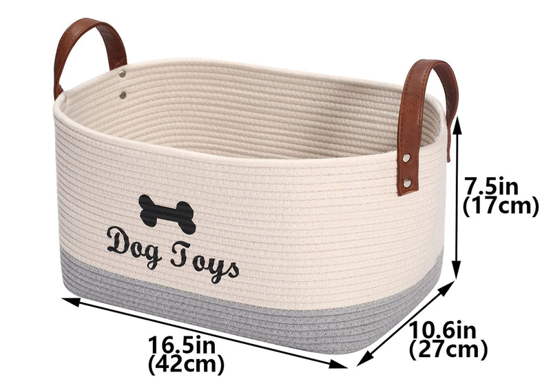 Large cotton dog toy basket, 16.5"x10.6"x 7.5" puppy toy basket, puppy bins, pet organizer, laundry basket storage bin - Perfect for organizing pet toys, blankets, leashes, coat and stuff - Beige Gray - PawsPlanet Australia