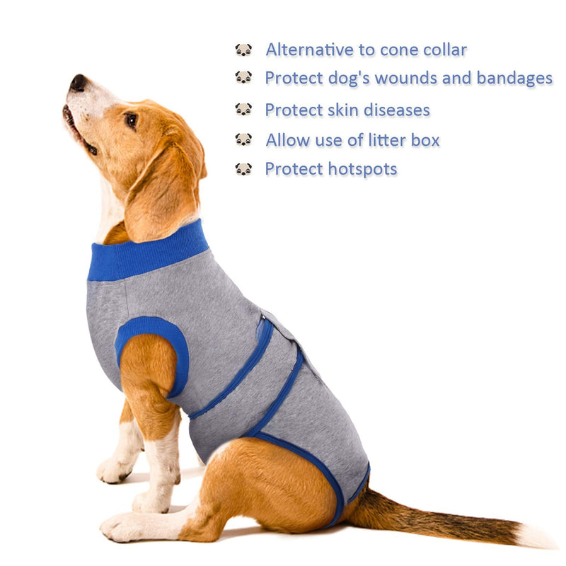 Kuoser Dog Recovery Suit for Male/Female, Cat Abdominal Wound/Skin Disease Anti-licking Protector, Puppy After Surgery Shirt, E-collar Alternative for Pet Small Medium Large XS-Back Length:8.3-11" Grey - PawsPlanet Australia