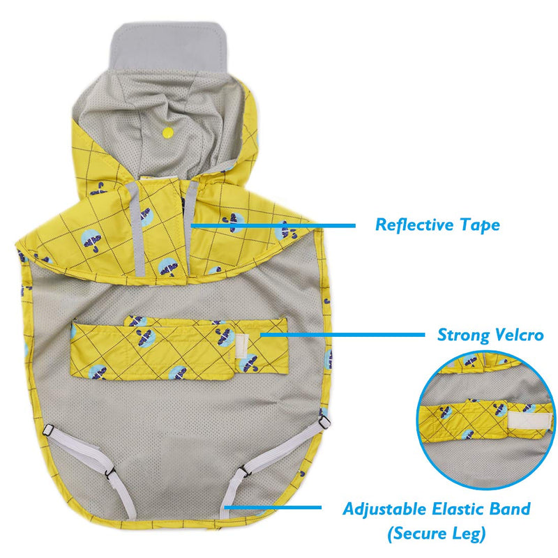 kyeese Dog Raincoat Antidroplet Waterproof Reflective Dog Rain Poncho with Hood Lightweight Packable Dog Slicker Raincoats with Zip Pocket Small (Back length 12") Yellow - PawsPlanet Australia