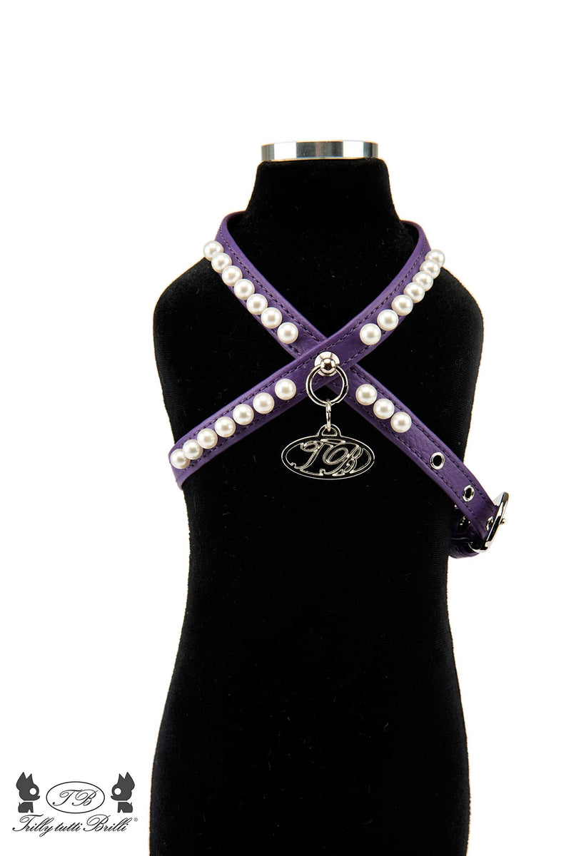 Trilly tutti Brilli harness with smooth buckle with pearls, purple made of faux leather, L - 1 product - PawsPlanet Australia