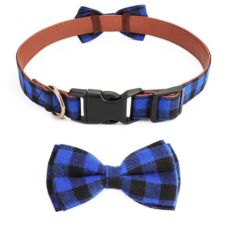 [Australia] - Vaburs Dog Bow Tie, Dog Cat Collar with Bow Tie Buckle Light Plaid Dog Collar for Dogs Cats Pets Soft Comfortable,Adjustable Medium Blue 