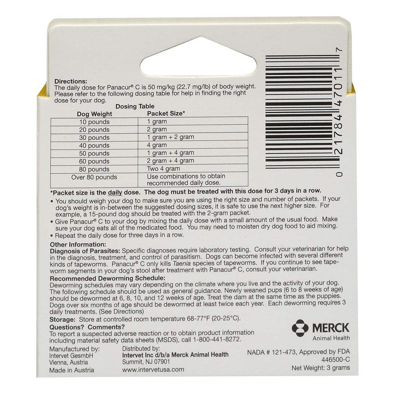 Panacur C Canine Dewormer (Fenbendazole), 1 Gram, Yellow, 3 Count (Pack of 1) - PawsPlanet Australia