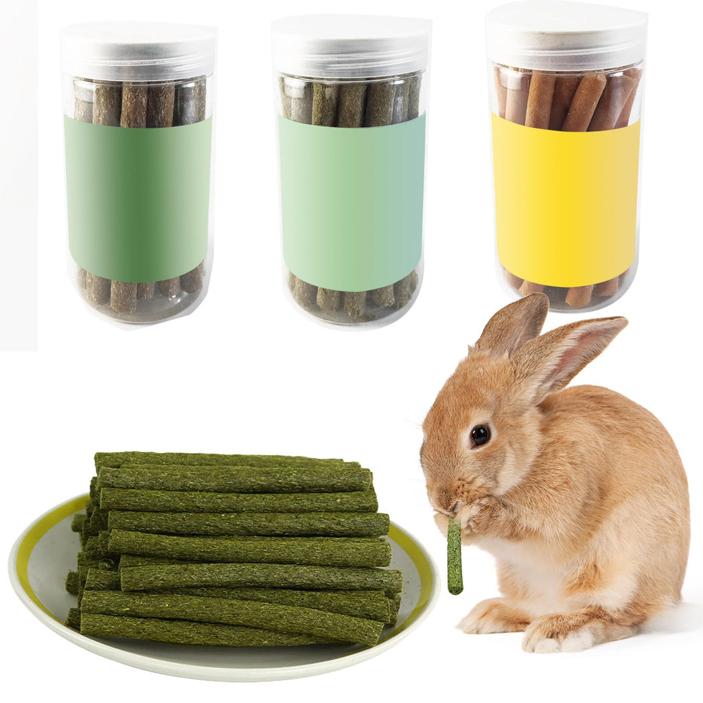 Pack of 60 Timothy Hay Sticks, Rabbit Chew Toys, Rabbit Toy Chew Toys for Rabbits, Guinea Pigs, Chinchilla, Bunny Treats, 3 Flavors Small Animals Molar Accessories - PawsPlanet Australia