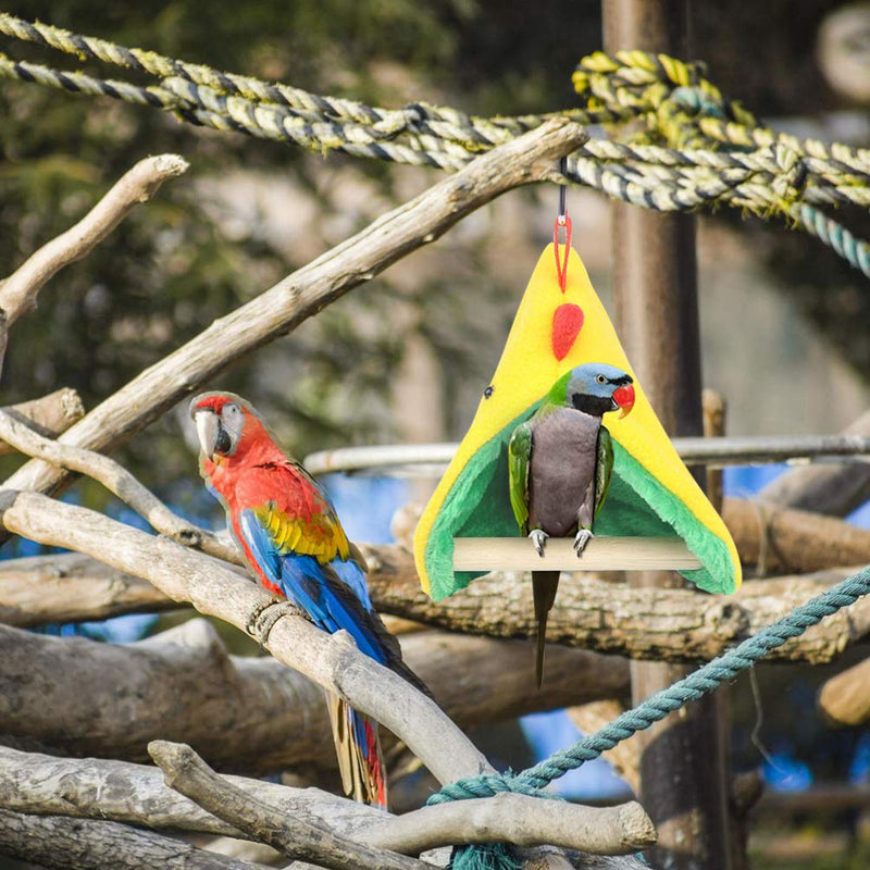 POPETPOP Bird Winter Plush Hut with Wooden Perch Stand - Parrot Sleeping Hammock Bed for Hamster Budgies Parakeet Cockatiels Cockatoo Lovebird - PawsPlanet Australia