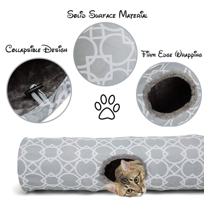 LUCKITTY Large Cat Toys Collapsible Tunnel Tube with Plush Balls, for Rabbits, Kittens, Ferrets,Puppy and Dogs Grey-White - PawsPlanet Australia