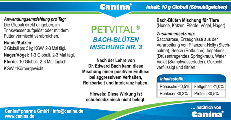 Canina PETVITAL Bach Flowers No. 3, 1 pack (1 x 10 g) 10 g (1 pack) - PawsPlanet Australia