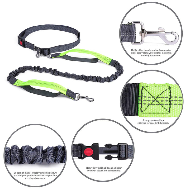 E-sunny Hands Free Dog Lead with Adjustable Soft Waist Belt, Running Dog Lead with Dual Handle/Reflective/Bungee Lead Pet for Training/Walking - PawsPlanet Australia