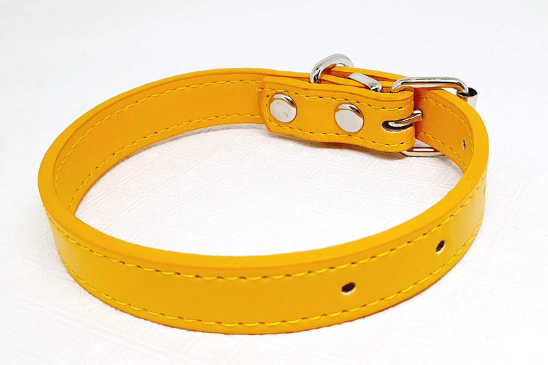 Durable Light Weight Soft Leather Collar For Small Dogs Cats Pets, Length -30 cm (11.8") (Yellow) Yellow - PawsPlanet Australia