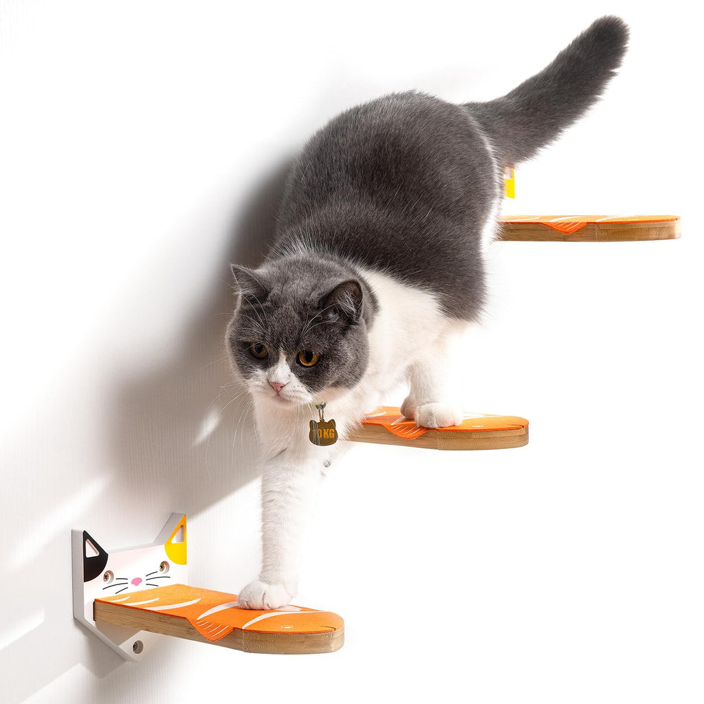 Yangbaga Climbing Wall for Cats, Set of 3 Cat Stairs, Steps 24.5 x 9.7 cm in Colorful Catwalk Cat Wall Cat Ladder (Colourful Cats) - PawsPlanet Australia