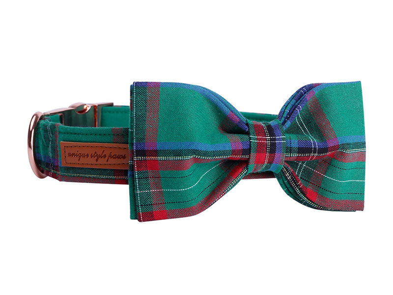 unique style paws Dog Collar with Bowtie, Durable Adjustable Dog Collars, Bow Dog Collar for Small Medium Large Girl or Boy Dogs and Cats Collar&Bow-XS Green Grid - PawsPlanet Australia