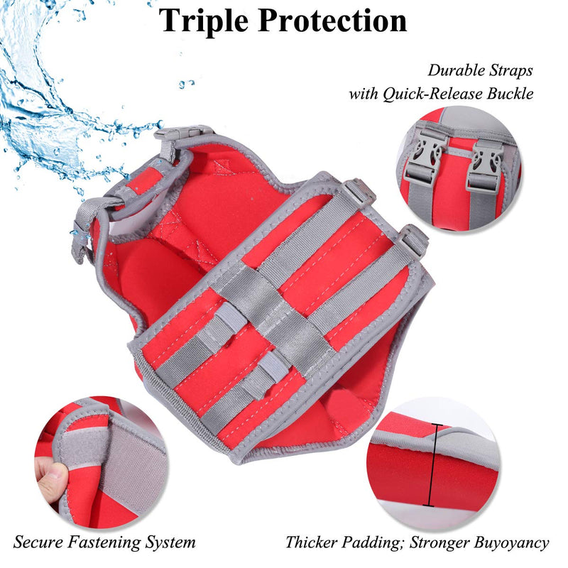 Vivaglory New Neoprene Sports Style Dog Life Jackets, Snug & Safer Dog Life Vest with Superior Buoyancy & Rescue Handle X-Small Red - PawsPlanet Australia