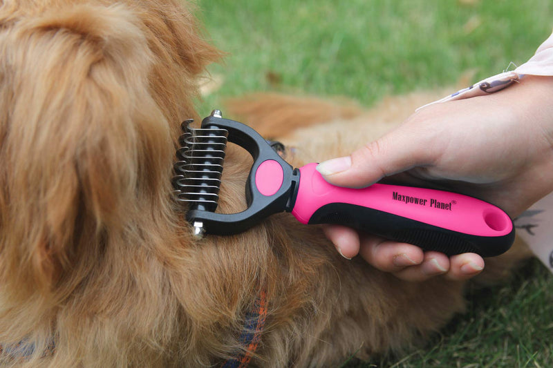 Maxpower Planet Dog Brush and Cat Brush - 2 Sided Pet Grooming Tool Undercoat Rake for Deshedding, Mats & Tangles Removing - Effectively Reduces Shedding by Up to 95%,Small Size Pink - PawsPlanet Australia