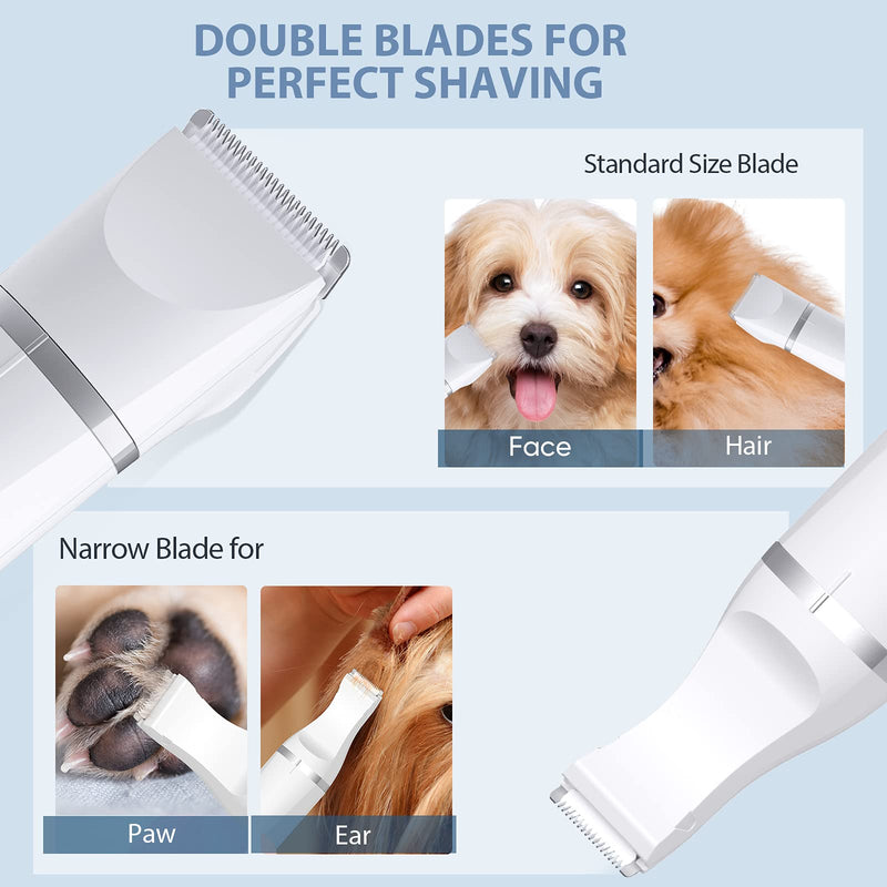 Dog Clippers with Double Blades, Low Noise Dog Grooming Clippers,Cordless Small Dog Trimmer, Dog Hair Clippers for Trimming Hair Around Paws, Eyes, Ears, Face, Rump White - PawsPlanet Australia