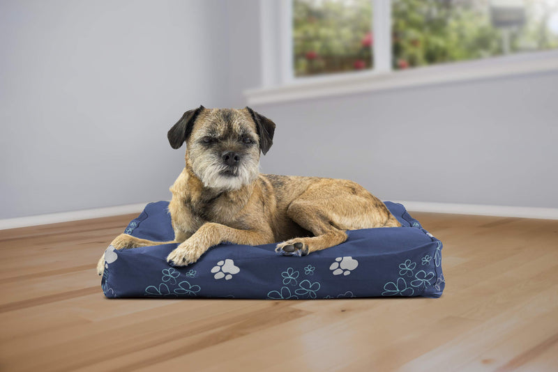 [Australia] - Furhaven Pet Dog Bed - Deluxe Water-Resistant Indoor/Outdoor Garden Print Pillow Cushion Traditional Mattress Pet Bed w/ Removable Cover for Dogs & Cats, Lapis Blue, Small 