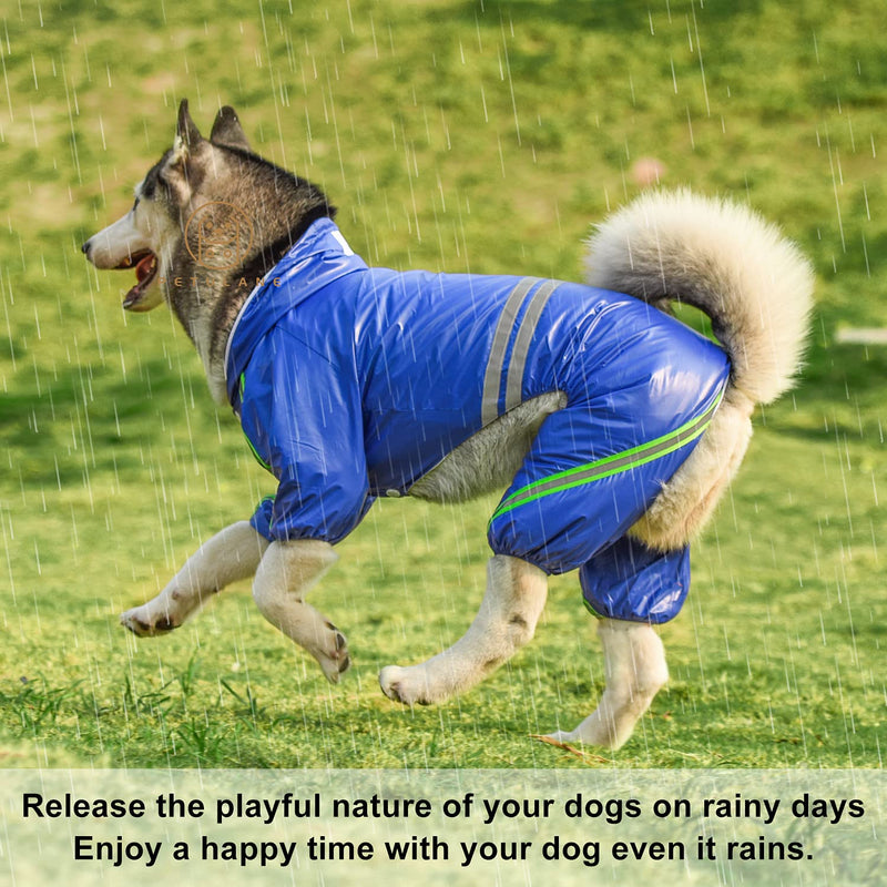 PETULANE Dog Raincoats Waterproof with Legs, Rain Jacket with Reflective Strips and Hood, Dog Jumpsuit Hoodie with Harness Hole High Vis for Small Medium Large Dogs Outdoor Accessories (3XL, Blue) XXX-Large - PawsPlanet Australia