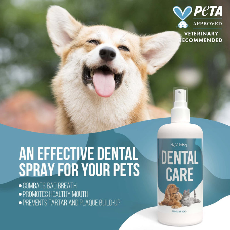 PETSLY Dental Spray for Dogs Tartar and Bad Breath, Natural Cats & Dogs Dental Care with Refreshing Mint and Aloe Vera, Tartar Remover Dog Product as Animal Lovers Dental Spray [250ml] - PawsPlanet Australia