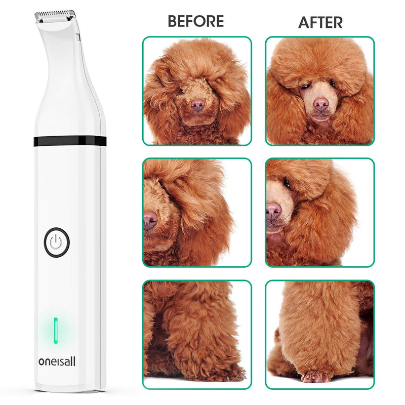 oneisall Dog Clippers with Double Blades,Cordless Small Pet Hair Grooming Trimmer,Low Noise for Trimming Dog's Hair Around Paws, Eyes, Ears, Face, Rump (White) White - PawsPlanet Australia