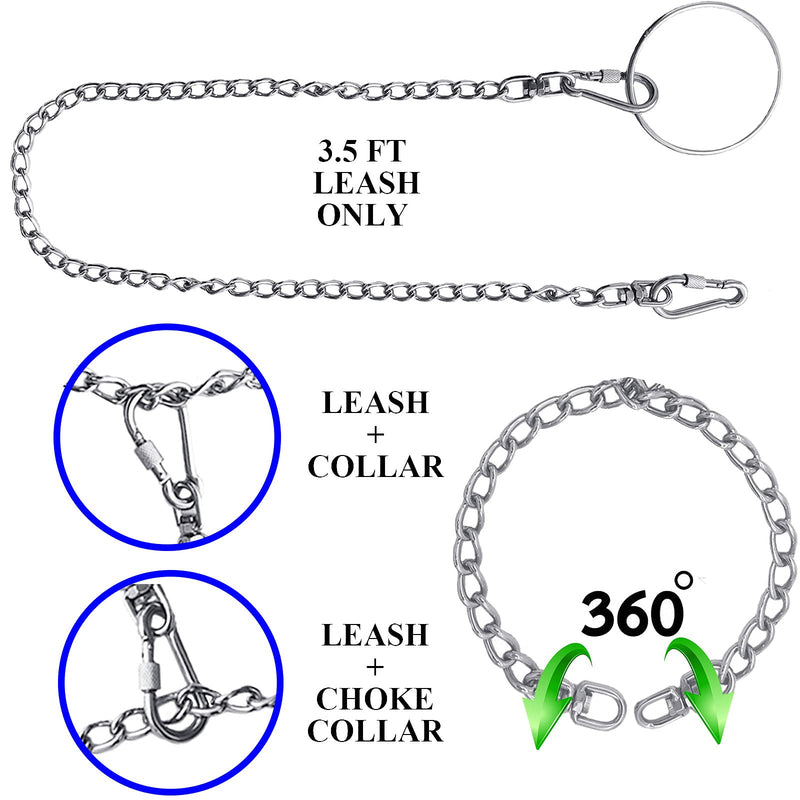 Dog Leashes Stainless Steel Strong Chain Metal Leads Training Leash 3 FT Rope Choke Collar Heavy Duty Chew Proof Pet Link for Large Medium Small Pets with 304 Circle Handle - PawsPlanet Australia