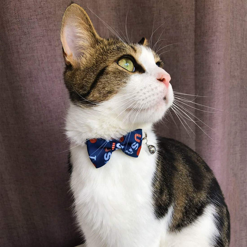 [Australia] - azuza Cat Collar with Bell, Adjustable Cat Collar with Bowtie, Safety Breakaway Cat Collars, 2 Pack American Flag 