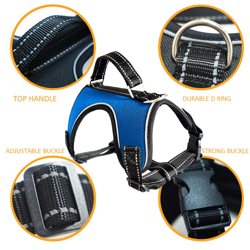 [Australia] - Musonic Reflective Dog Harness, No Pull Adjustable Dog Vest Harness with Handle, Breathable and Comfortable, Easy Control,Best for Walking and Training, Free Leash Included M Blue 