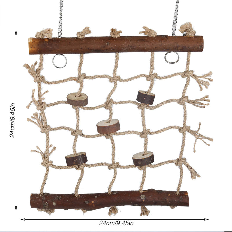 Bird Rope Climbing Ladder, Natural Wood and Hemp Rope 9.45 X 9.45in Parrot Swing Hanging Hammock Toy Net for Training Parakeets Parrots Small Birds - PawsPlanet Australia