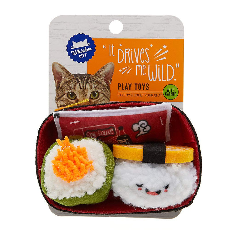 Whisker City Sushi Bento Box Cat Toys with Catnip - 3 Pack - PawsPlanet Australia