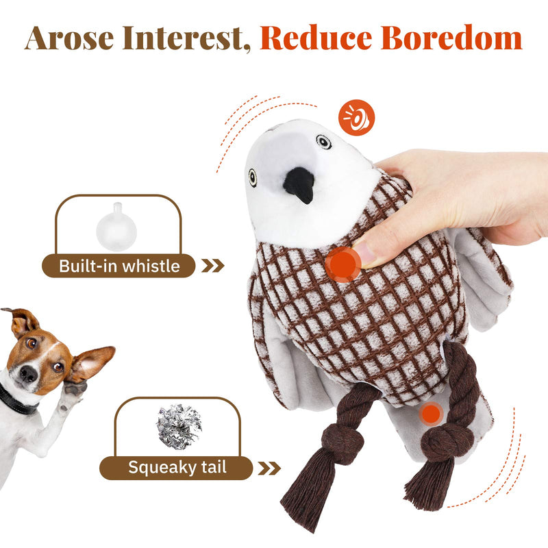 Lewondr Plush Dog Toys, Cute Soft Squeaky Plush Toy for Dogs Quality Corduroy Animated Stuffed Puppy Chew Toy with Squeakers Owl-shape Interactive Soft Pet Toys for Biting - Coffee & White - PawsPlanet Australia