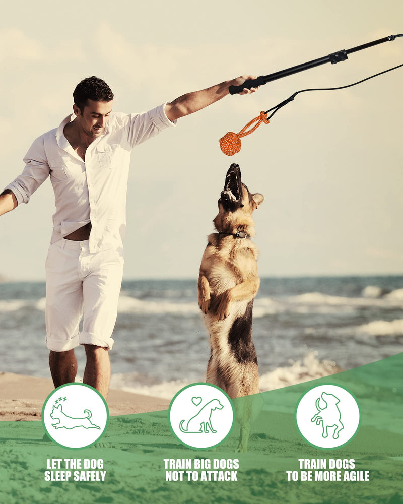 Flirt Pole Rope Dog Toy with Rope Ball and 2 Chasing Tail Chewing Braided Cotton Rope Outdoor Interactive Tug Extendable Teaser Training Wand Pet Flirt Stick for Small Medium Large Dogs - PawsPlanet Australia