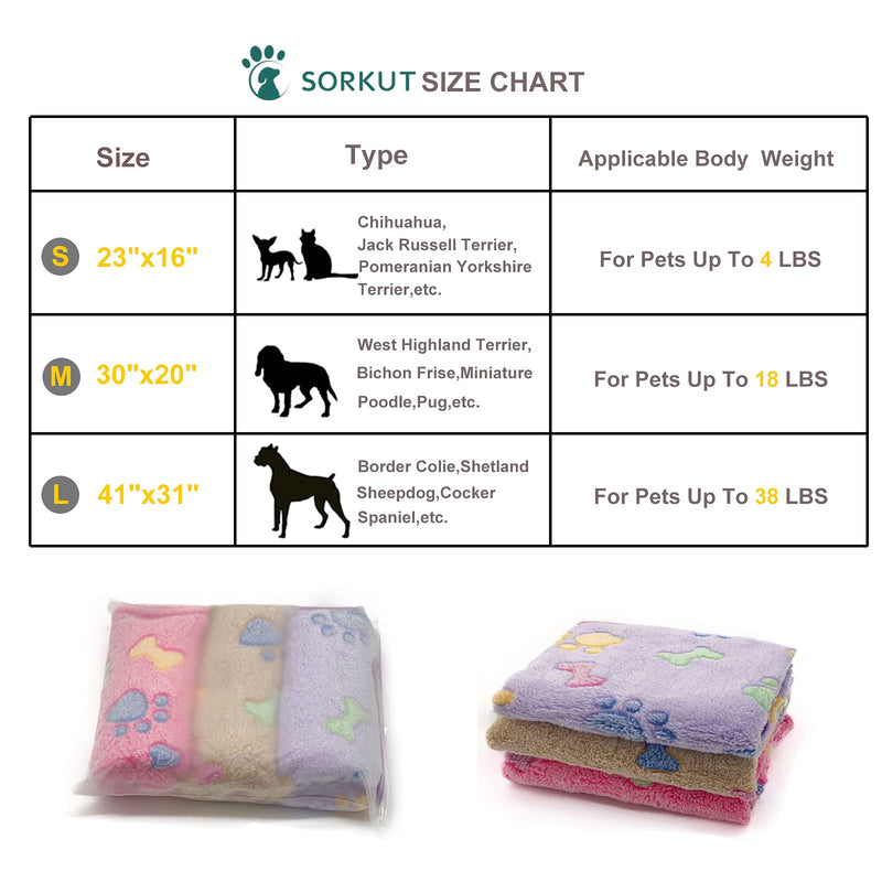 1 Pack 3 Puppy Blankets Super Soft Warm Sleep Mat Bone Print Cute Blanket Fluffy Premium Fleece Pet Blanket Flannel Throw Dog Blankets for Small Dogs Puppy Cat,Small(23"x16") Small(23"x16") Brown/Pink/Purple - PawsPlanet Australia