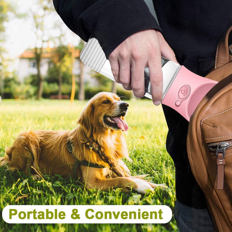 Top-Newest Dog water bottle for Walking with food cup, Portable Leak Proof Drinking bottle for Dog Cat Pet Outdoor Travelling (Pink, 380ml) pink - PawsPlanet Australia