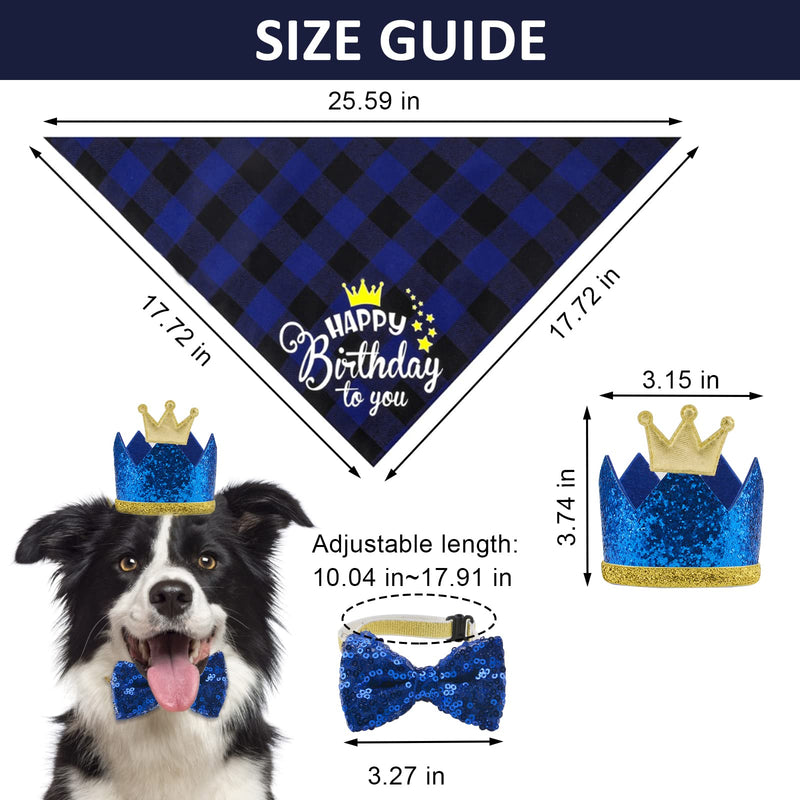 HACRAHO Dog Birthday Bandana Hat Bow Tie Set, 3 PCS Happy Birthday to You Dog Birthday Bandana Dog Triangle Bibs Scarf Bowtie Collar with Crown Dog Birthday Hat for Dog Birthday Party - PawsPlanet Australia