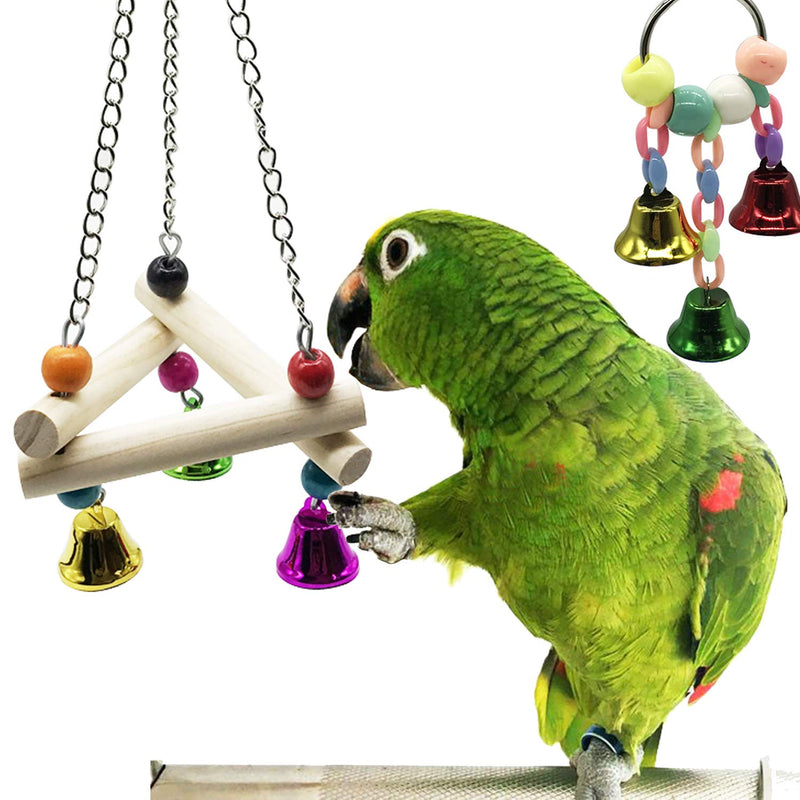 [Australia] - Seasonsky Natural Wood Bird Perch Set, Bird Parrot Toys, Tripod Swing Chewing Bird Toys for Cockatiel Bird Swing Toys, Hanging Bell Pet Bird Cage Hammock Swing Climbing Ladders Toy 4 