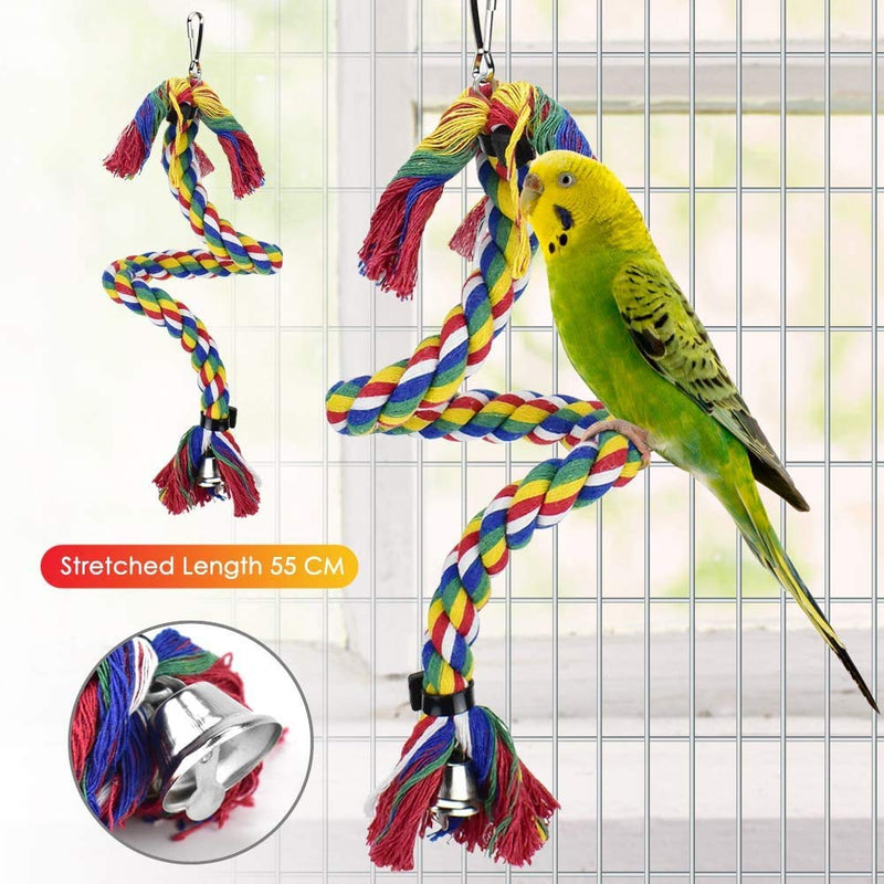 Dofyou 6pcs Bird Parrot Toys Hanging Bell Chewing Natural Wood and Rope Bungee Bird Toy for Small Parakeets Cockatiels, Conures, Macaws, Parrots, Love Birds, Finches - PawsPlanet Australia