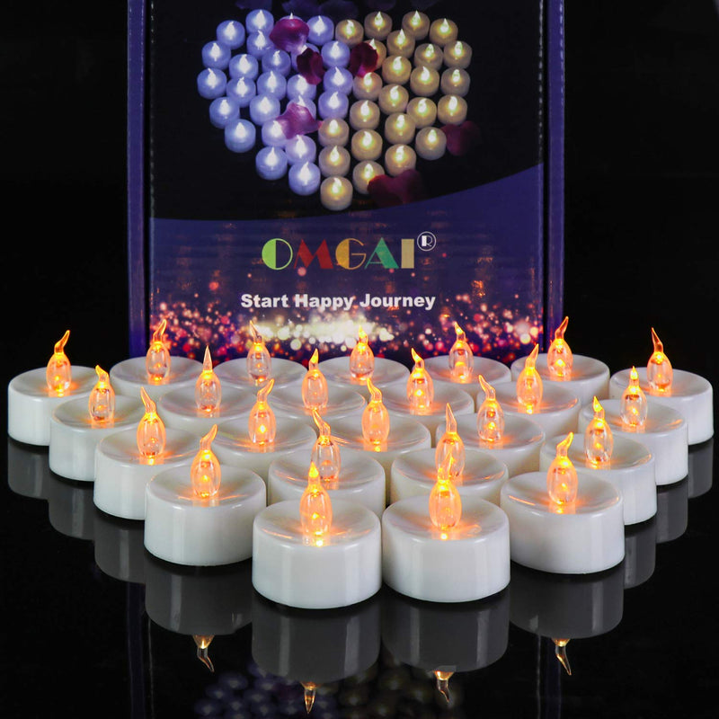 OMGAI 24 PCS LED Tea Lights Candles Battery-Powered Small Flickering Flameless Candle for Home Decoration - Amber Yellow - PawsPlanet Australia