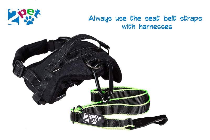 [Australia] - 2PET Dog Seatbelt Strap Adjustable Dog Seat Belt for All Breeds – Use with Harness – All Car Makes – Carabiner Clip Leash – Green and Black 