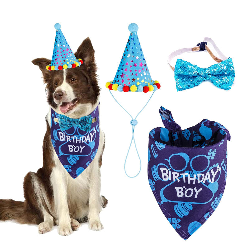 TCBOYING Dog Birthday Party Supplies, Dog Birthday Bandana Hat Boy Scarf with Cute Dog Bow Tie Collar for Small Medium Dog Pet - PawsPlanet Australia