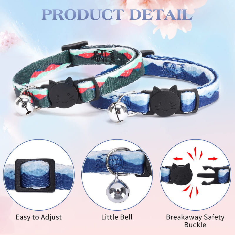 Breakaway Cat Collar with Bell - 2 Pack Adjustable Kitten Collar with Artistic Landscape Pattern, Adorable Accessories for Kitties - PawsPlanet Australia