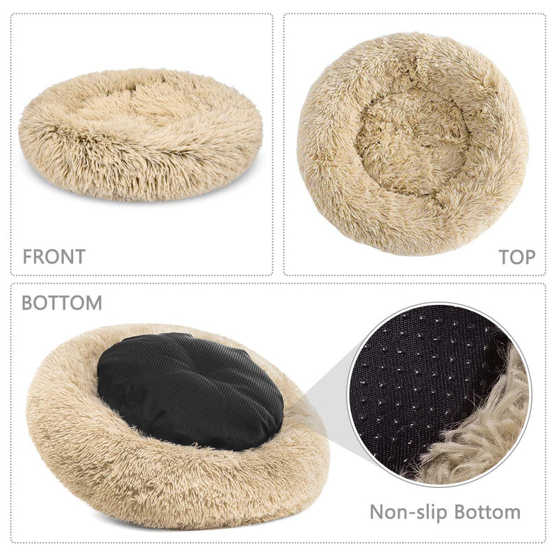 [Australia] - GASUR Dog Bed Cat Beds Donut, Soft Plush Round Pet Bed XS Small Medium Size Calming Bed, Self Warming Winter Indoor Snooze Sleeping Kitten Bed Puppy Kennel 16*16 Taupe 