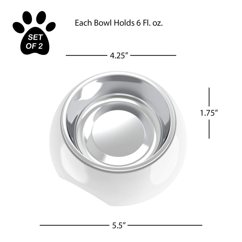 [Australia] - PETMAKER Pet Bowls – Raised Stainless Steel & Plastic Nonslip Rubber Bottom Food & Water Station for Pets White 6 oz 