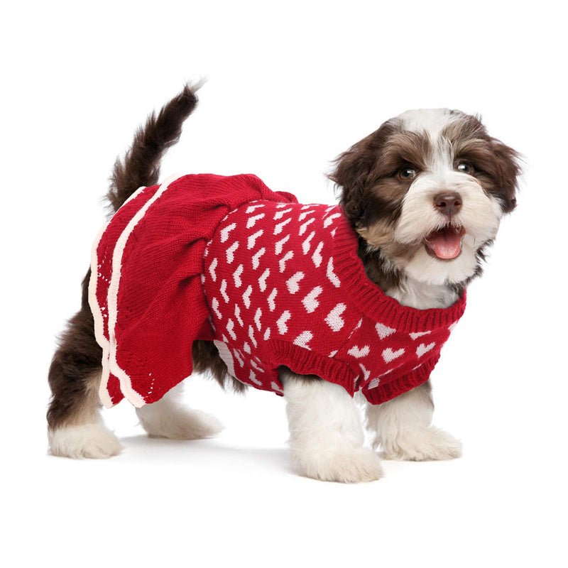 Kuoser Dog Sweater, Dog Heart Sweater Dress Warm Dog Sweaters Knitwear Vest Turtleneck Pullover Dog Coat with Leash Hole for Small Medium Dogs Puppies (XS-XL XS(Back length:7.9") - PawsPlanet Australia