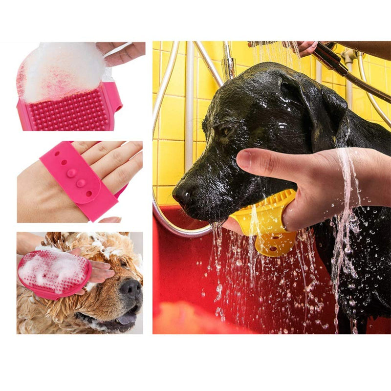 Aisszhao Pet Bath Brush Pet Shampoo Soothing Massage Rubber Comb with Adjustable Ring Handle Rubber Glove for Long Short Haired Dogs and Cats(blue) blue - PawsPlanet Australia