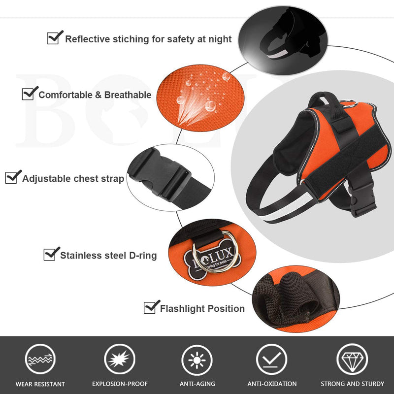 Bolux Dog Harness, No-Pull Reflective Dog Vest, Breathable Adjustable Pet Harness with Handle for Outdoor Walking - No More Pulling, Tugging or Choking X-Small (Pack of 1) Orange - PawsPlanet Australia
